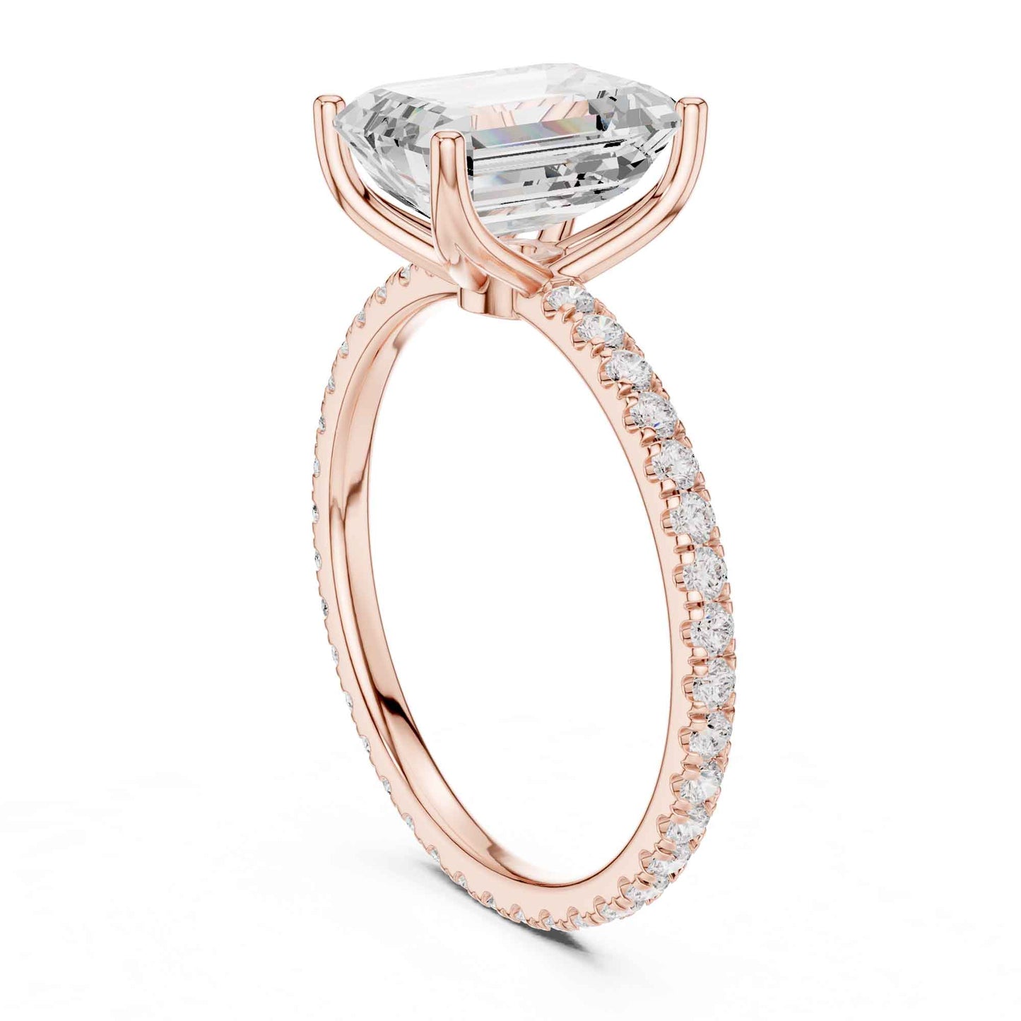 2.5 Carat Emerald Shape Lab Grown Diamond Engagement Ring with Pavé Band