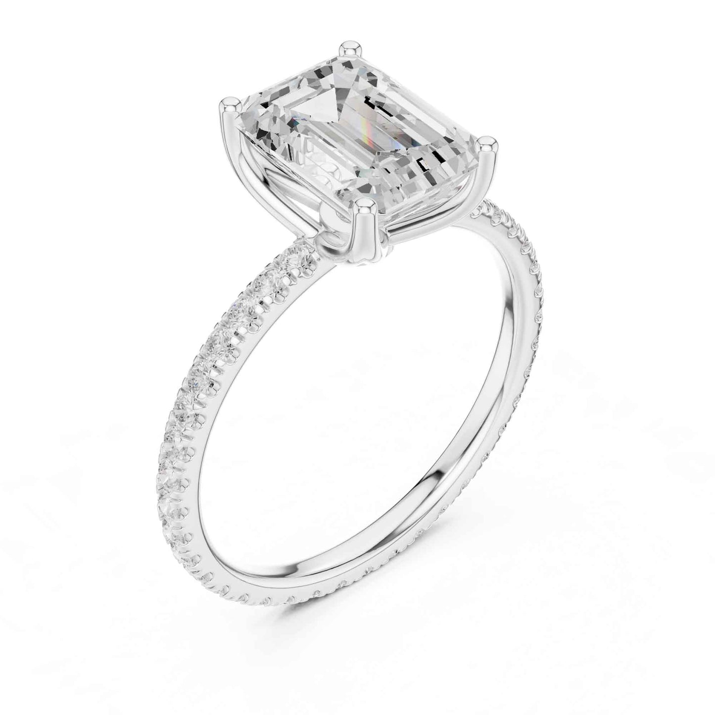 2.5 Carat Emerald Shape Lab Grown Diamond Engagement Ring with Pavé Band