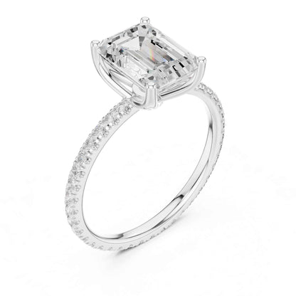 2.5 Carat Emerald Shape Lab Grown Diamond Engagement Ring with Pavé Band