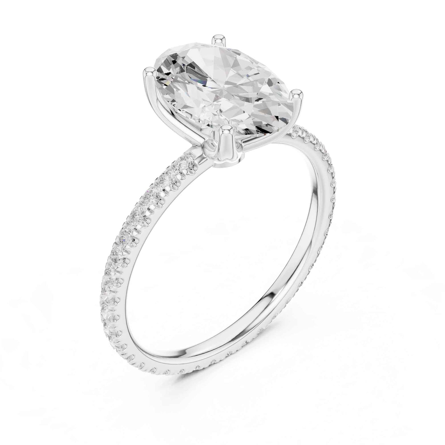2.5 Carat Oval Shape Lab Grown Diamond Engagement Ring with Pavé Band