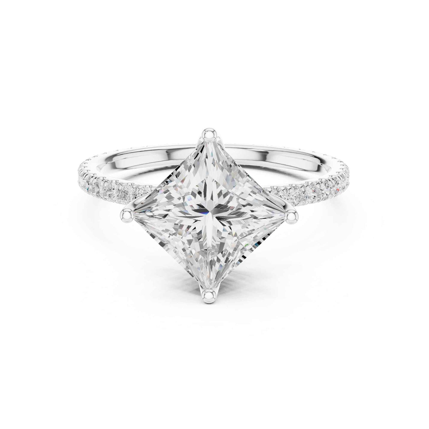 2.5 Carat Princess Cut Lab Grown Diamond Pavé Engagement Ring