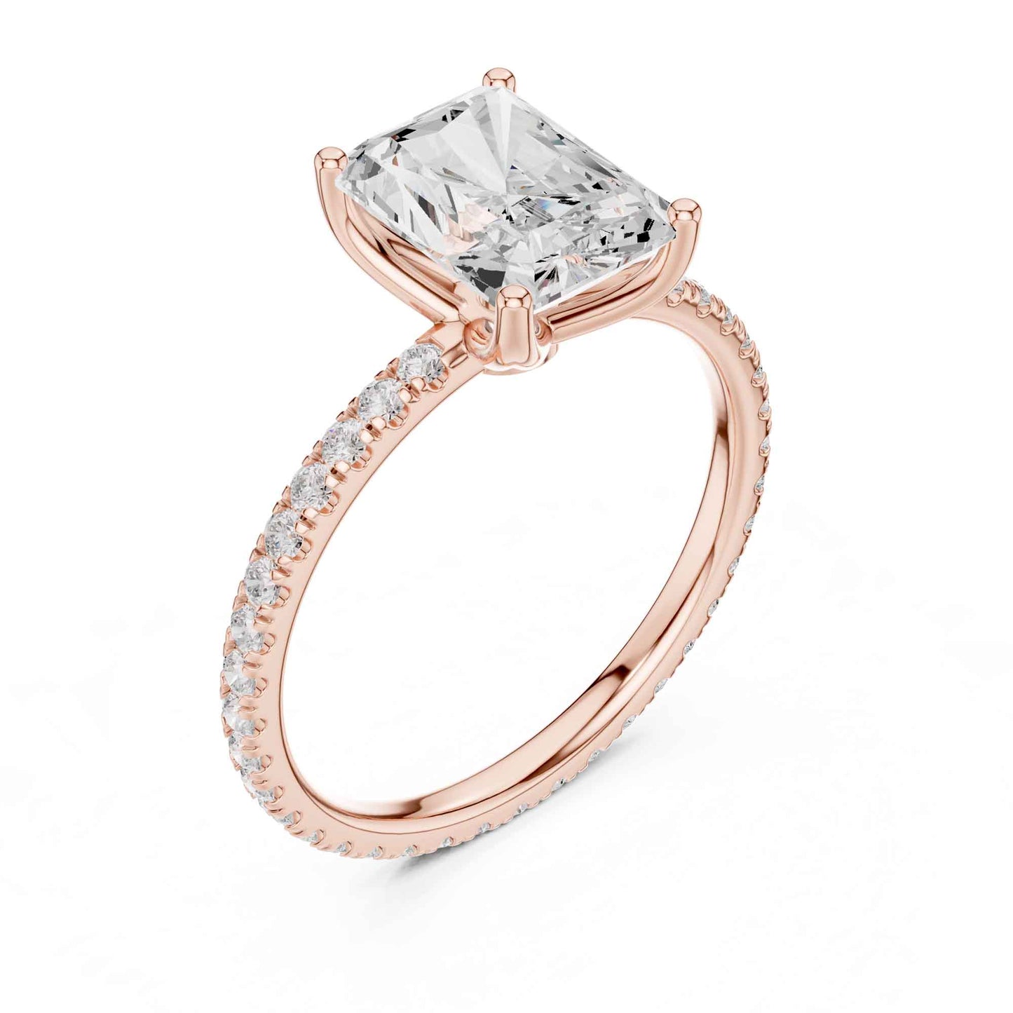 2.5 Carat Radiant Cut Lab Grown Diamond Engagement Ring with Pavé Band