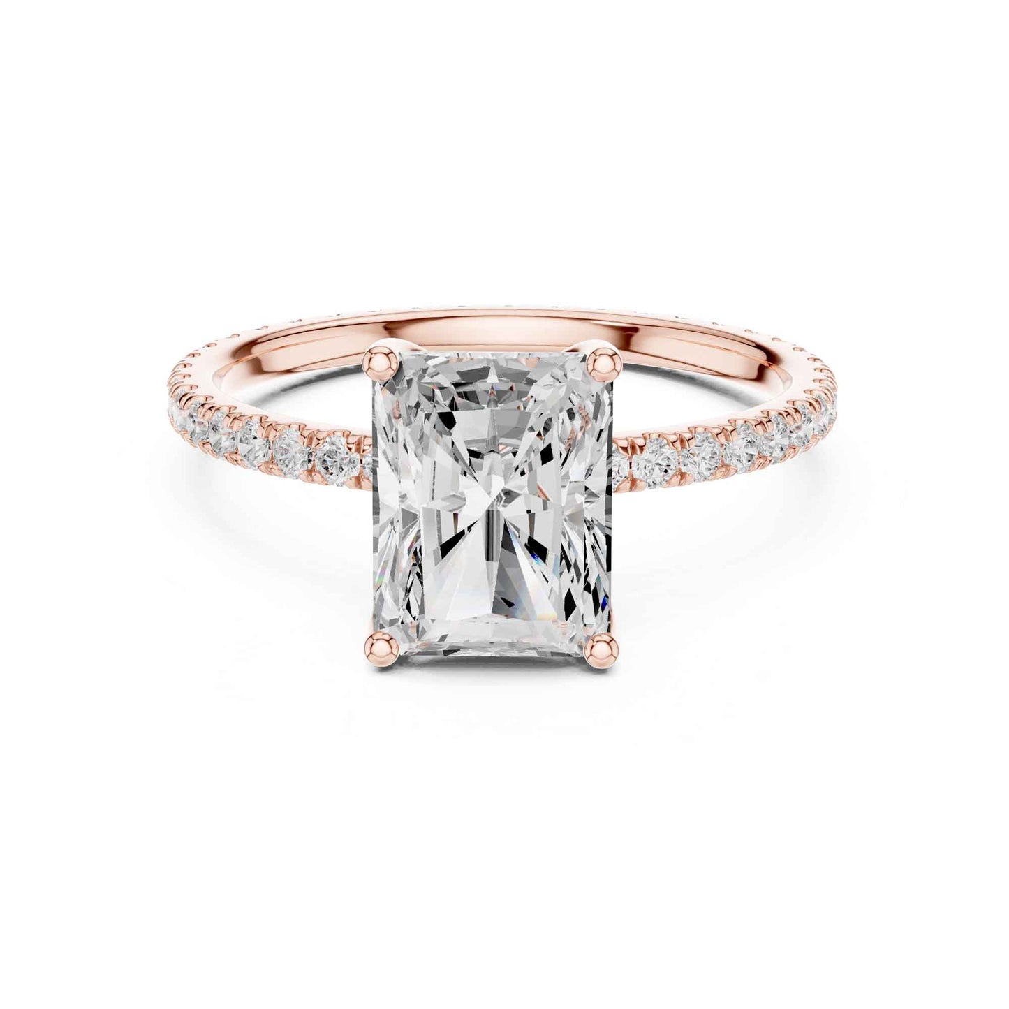 2.5 Carat Radiant Cut Lab Grown Diamond Engagement Ring with Pavé Band