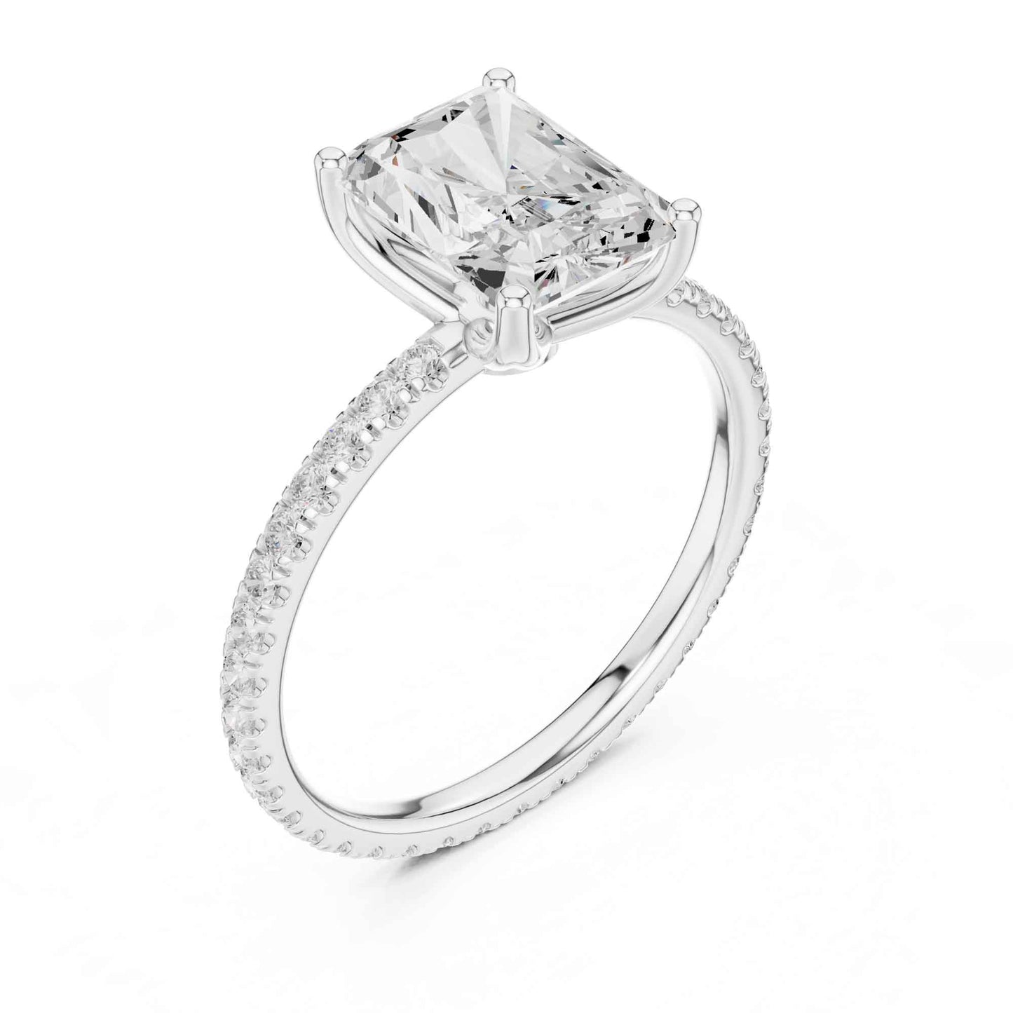 2.5 Carat Radiant Cut Lab Grown Diamond Engagement Ring with Pavé Band