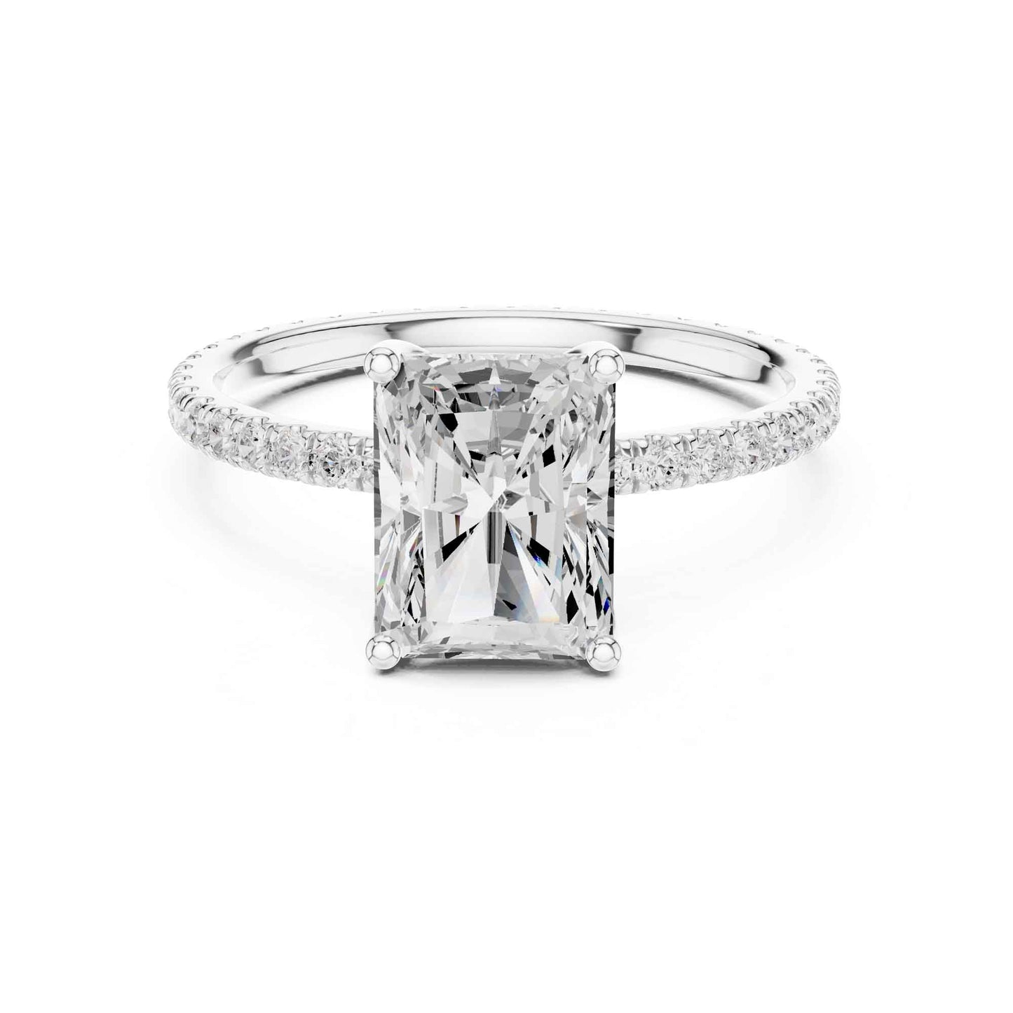 2.5 Carat Radiant Cut Lab Grown Diamond Engagement Ring with Pavé Band