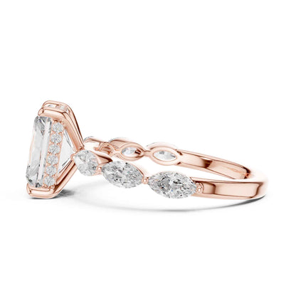 3 Carat Radiant Cut Diamond Ring with Graceful Marquise Side Stones