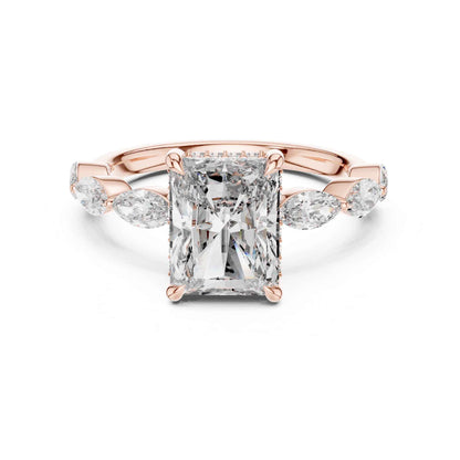 3 Carat Radiant Cut Diamond Ring with Graceful Marquise Side Stones