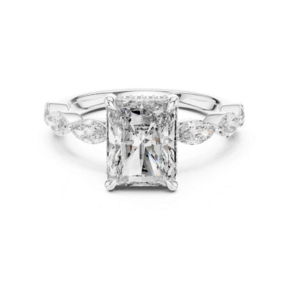 3 Carat Radiant Cut Diamond Ring with Graceful Marquise Side Stones