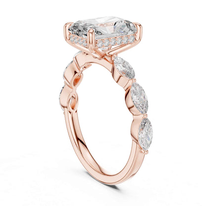 3 Carat Radiant Cut Diamond Ring with Graceful Marquise Side Stones