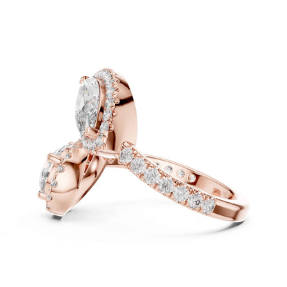 2 Carat Pear & Marquise Shaped Center Diamond Ring with Halo Accents