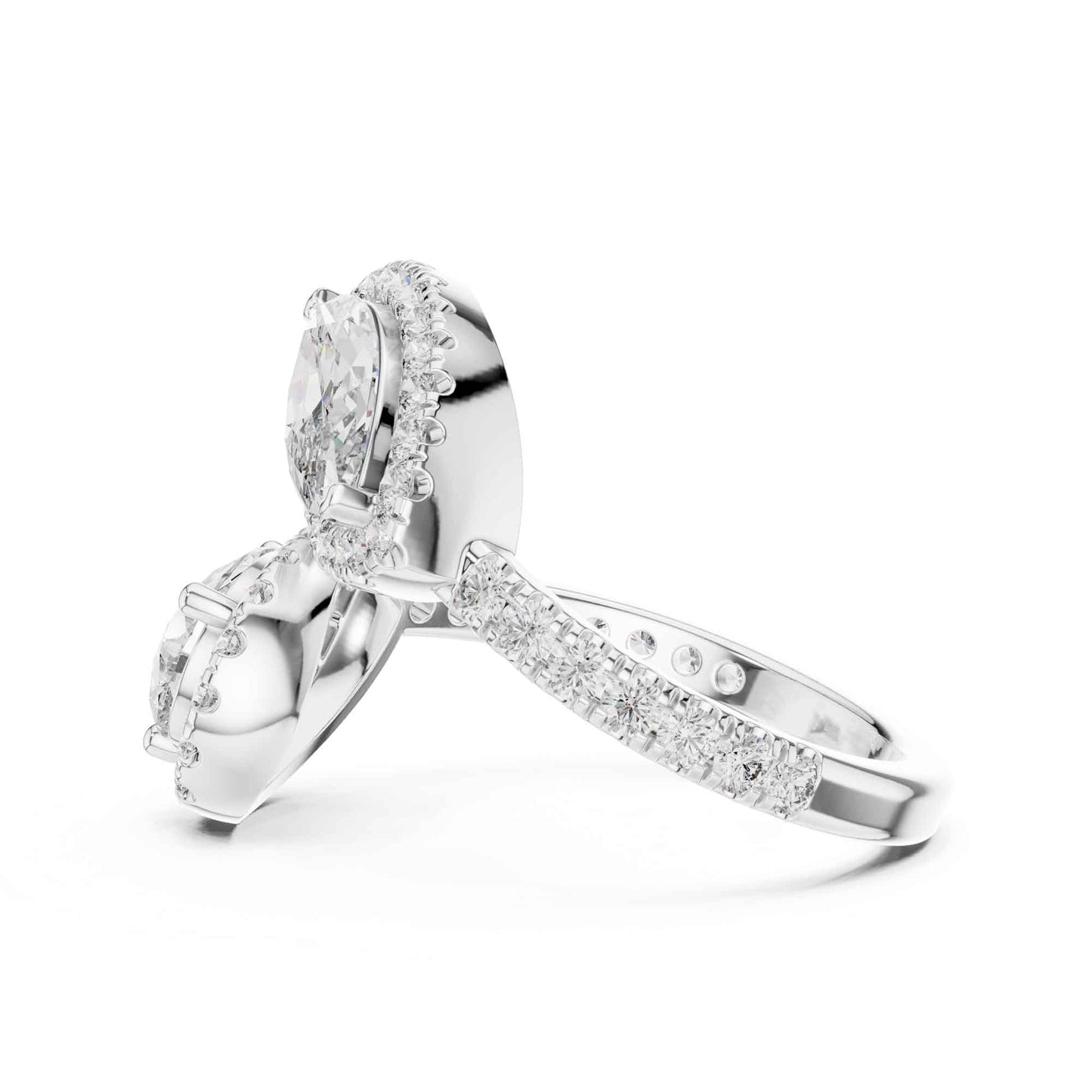2 Carat Pear & Marquise Shaped Center Diamond Ring with Halo Accents