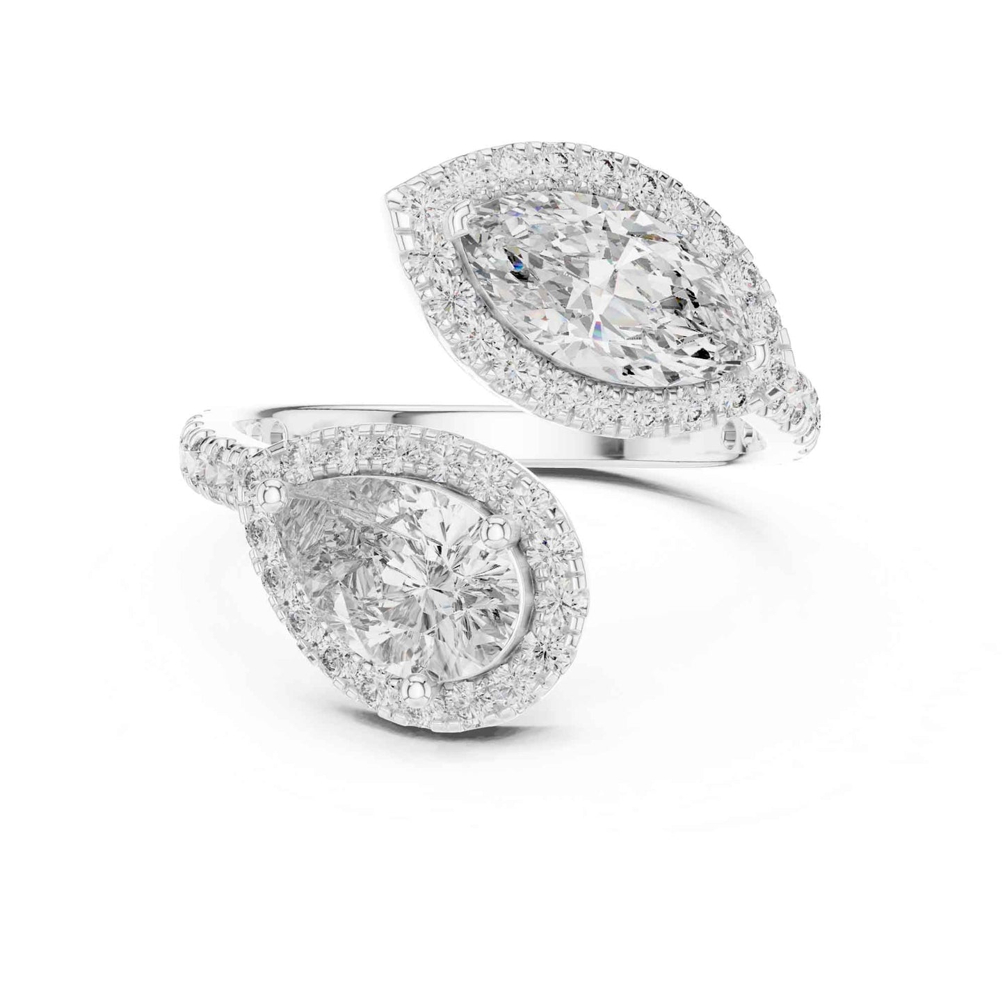 2 Carat Pear & Marquise Shaped Center Diamond Ring with Halo Accents