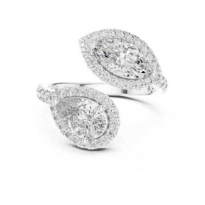 2 Carat Pear & Marquise Shaped Center Diamond Ring with Halo Accents