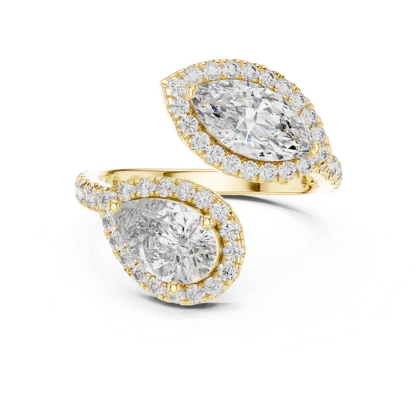 2 Carat Pear & Marquise Shaped Center Diamond Ring with Halo Accents