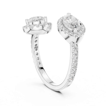 2 Carat Pear & Marquise Shaped Center Diamond Ring with Halo Accents