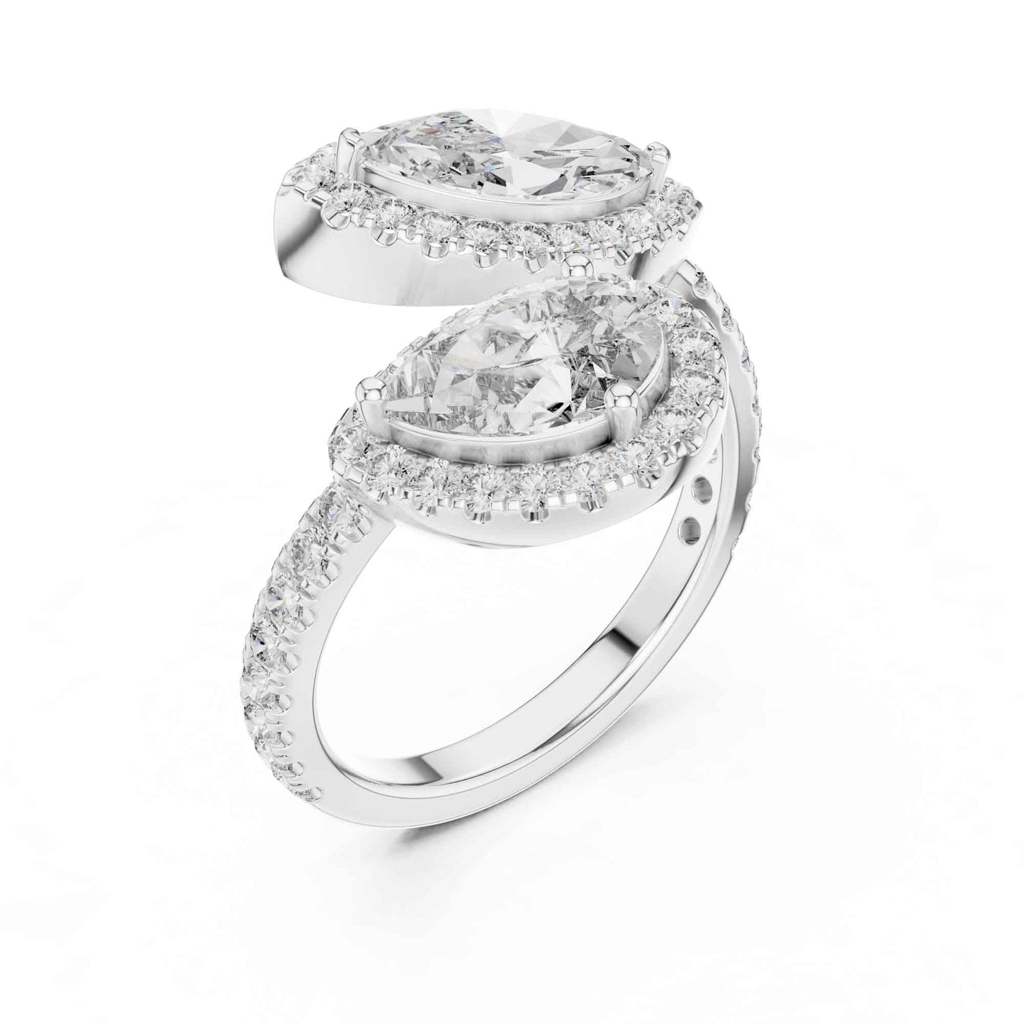 2 Carat Pear & Marquise Shaped Center Diamond Ring with Halo Accents