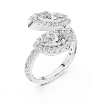 2 Carat Pear & Marquise Shaped Center Diamond Ring with Halo Accents