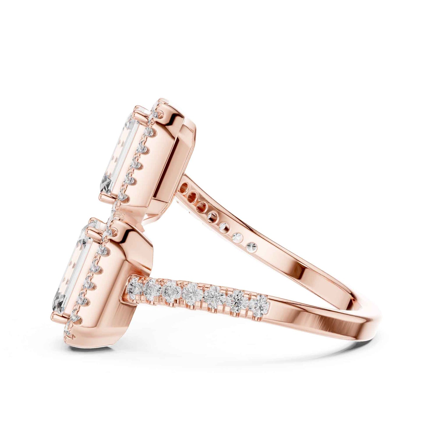 2 Carat Emerald Shaped Center Diamond Ring with Halo Design