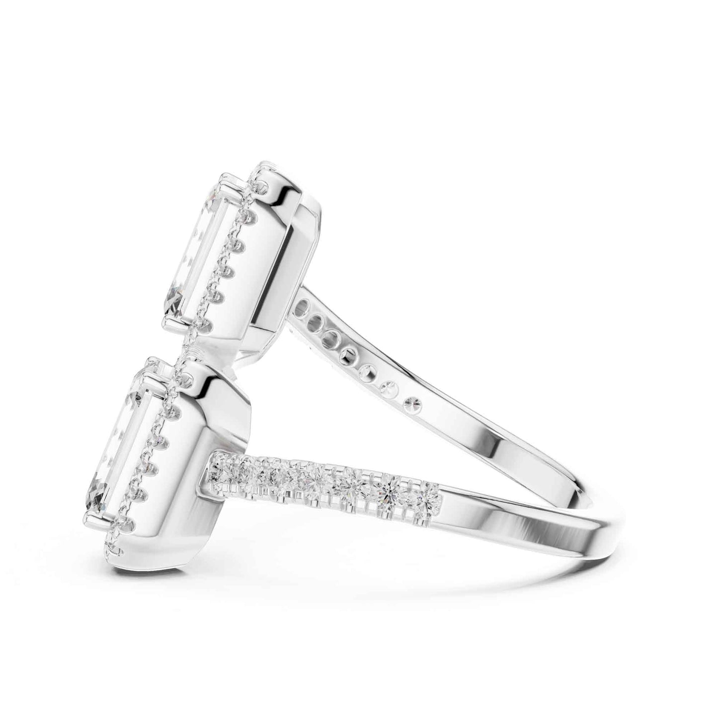 2 Carat Emerald Shaped Center Diamond Ring with Halo Design