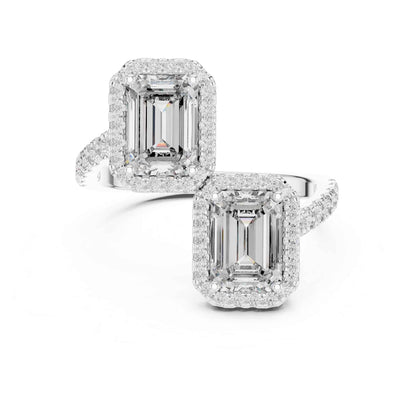 2 Carat Emerald Shaped Center Diamond Ring with Halo Design