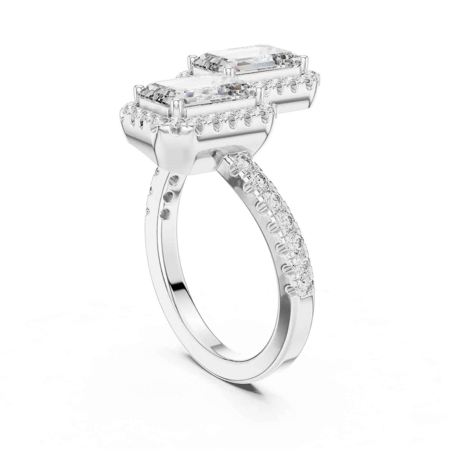 2 Carat Emerald Shaped Center Diamond Ring with Halo Design