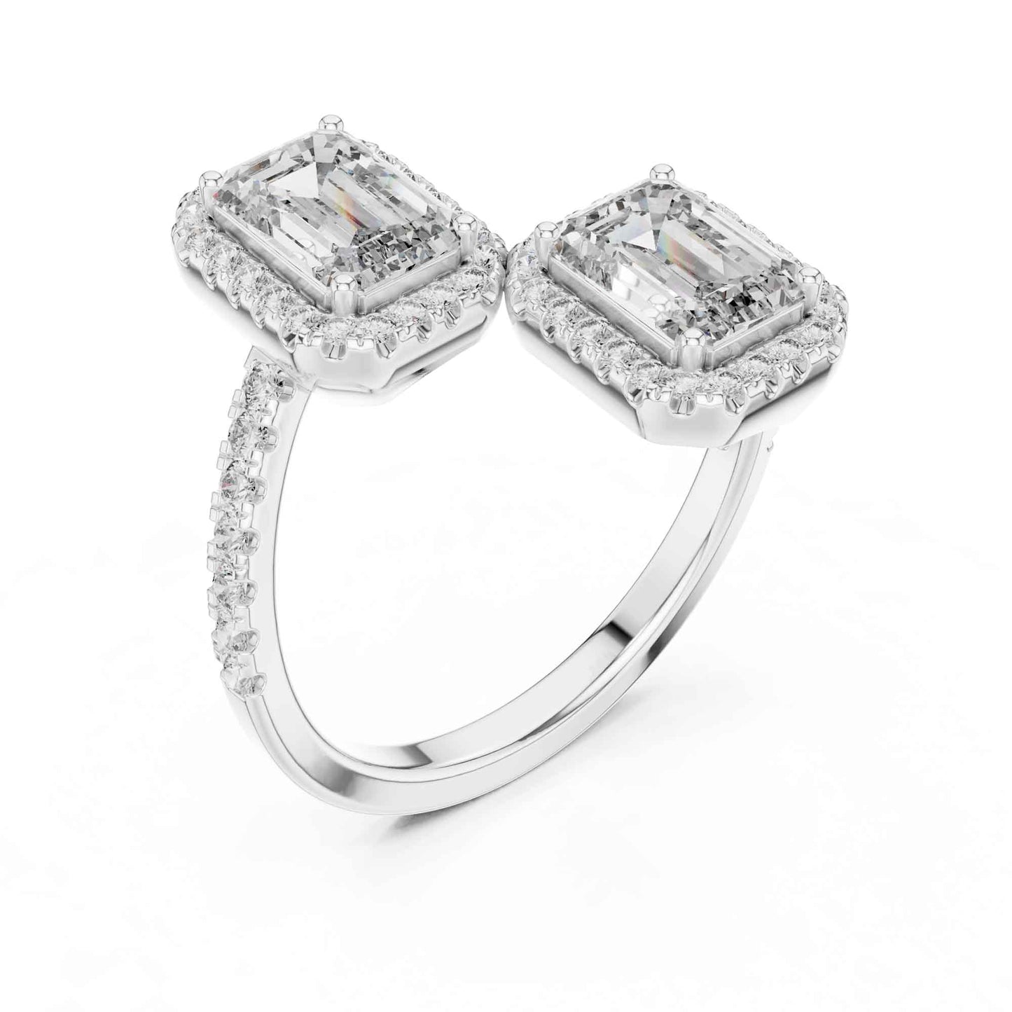 2 Carat Emerald Shaped Center Diamond Ring with Halo Design