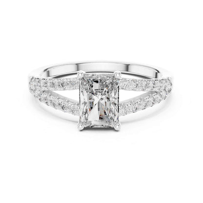 1 Carat Classic Radiant Cut Diamond Statement Ring with Accented Band