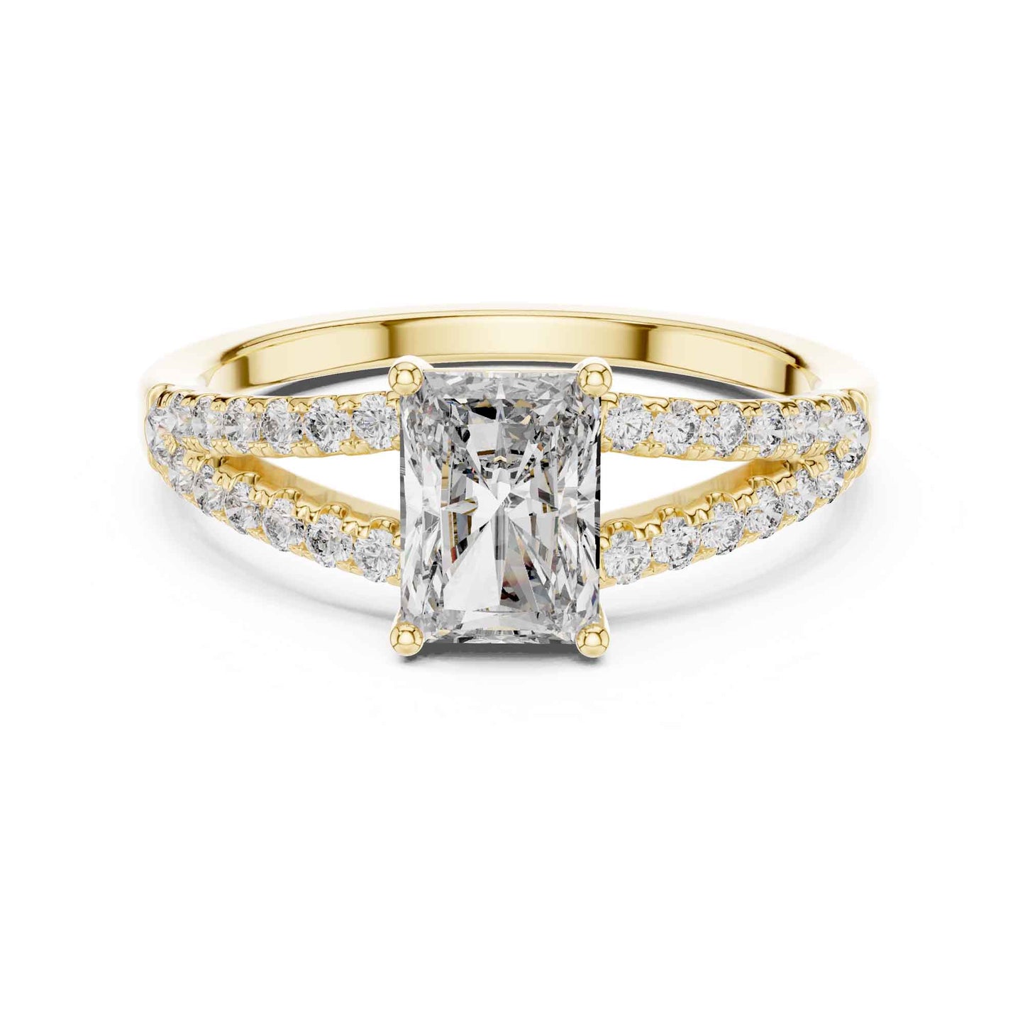 1 Carat Classic Radiant Cut Diamond Statement Ring with Accented Band