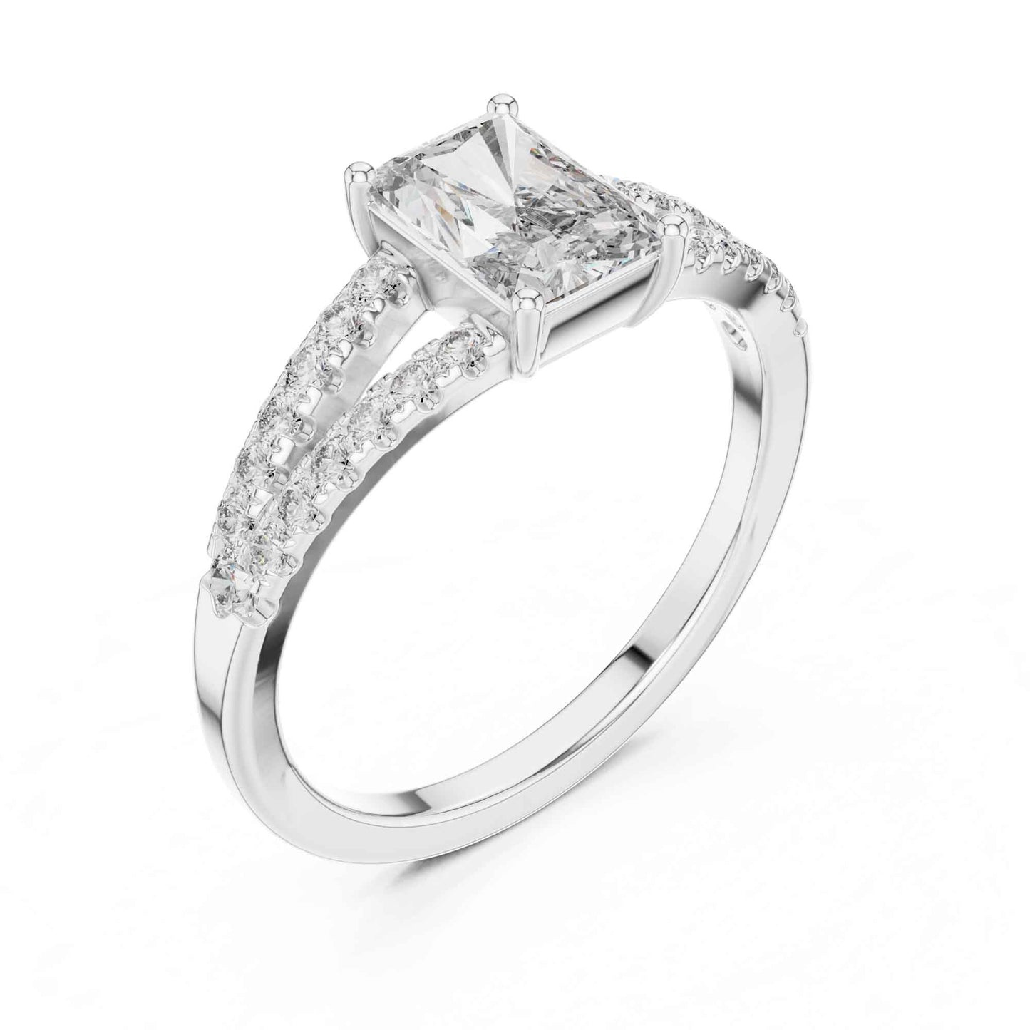 1 Carat Classic Radiant Cut Diamond Statement Ring with Accented Band