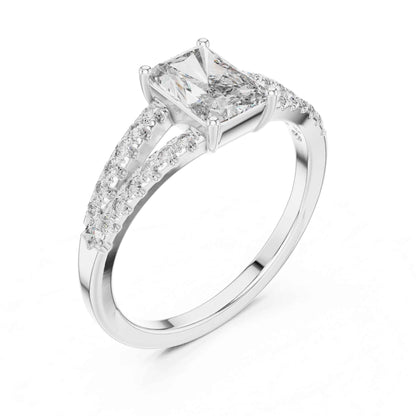 1 Carat Classic Radiant Cut Diamond Statement Ring with Accented Band
