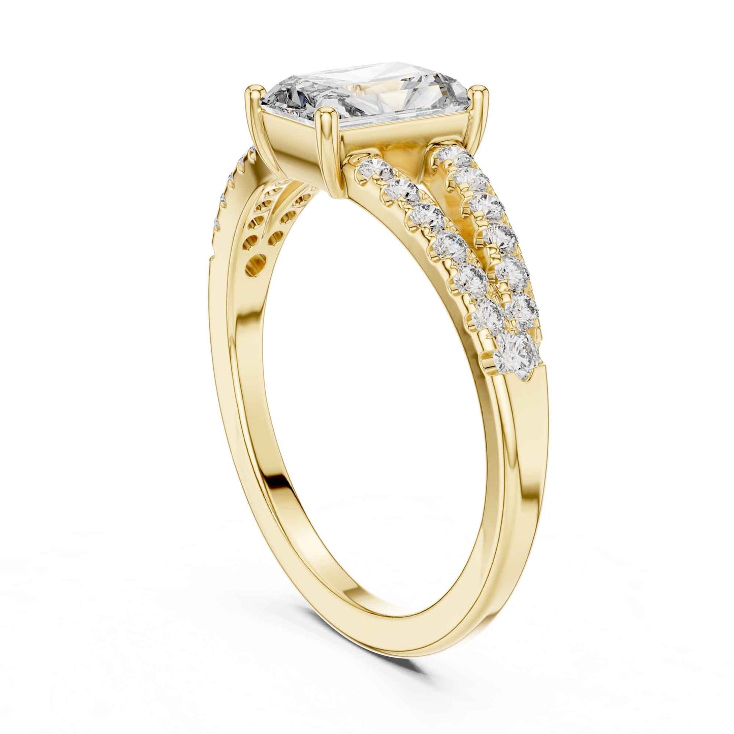 1 Carat Classic Radiant Cut Diamond Statement Ring with Accented Band