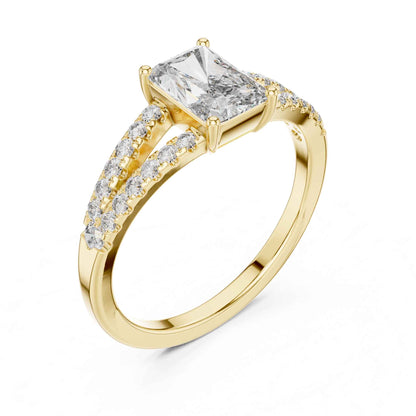 1 Carat Classic Radiant Cut Diamond Statement Ring with Accented Band