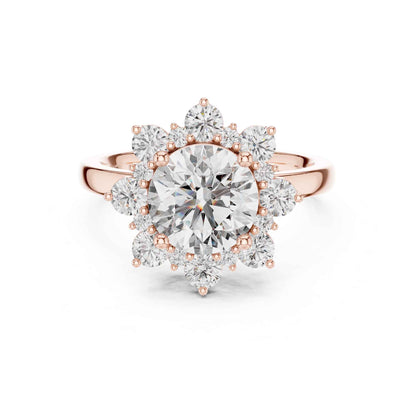 2 Carat Round Cut Diamond Floral Halo Engagement Ring