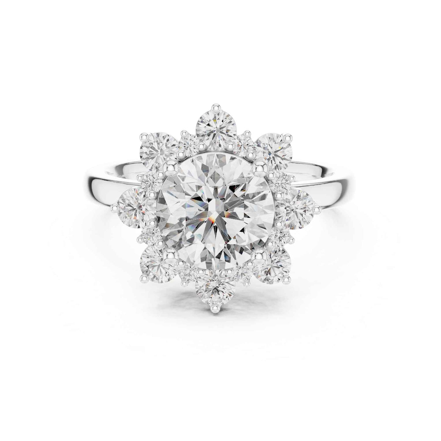 2 Carat Round Cut Diamond Floral Halo Engagement Ring