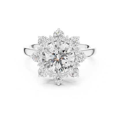 2 Carat Round Cut Diamond Floral Halo Engagement Ring