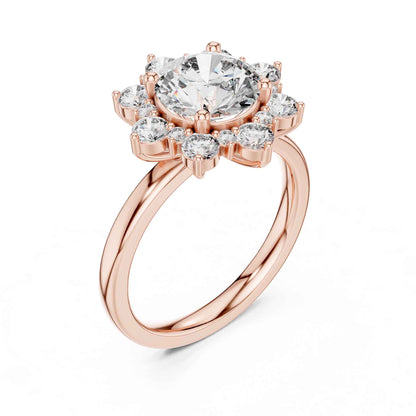 2 Carat Round Cut Diamond Floral Halo Engagement Ring