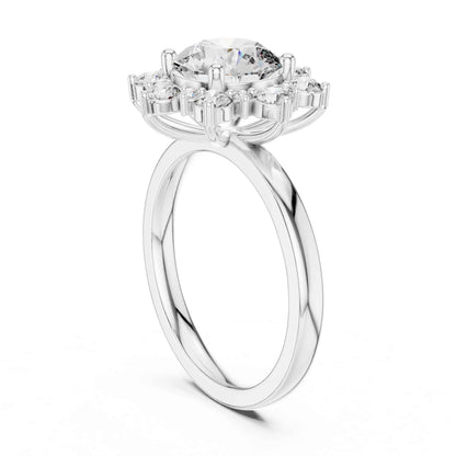 2 Carat Round Cut Diamond Floral Halo Engagement Ring