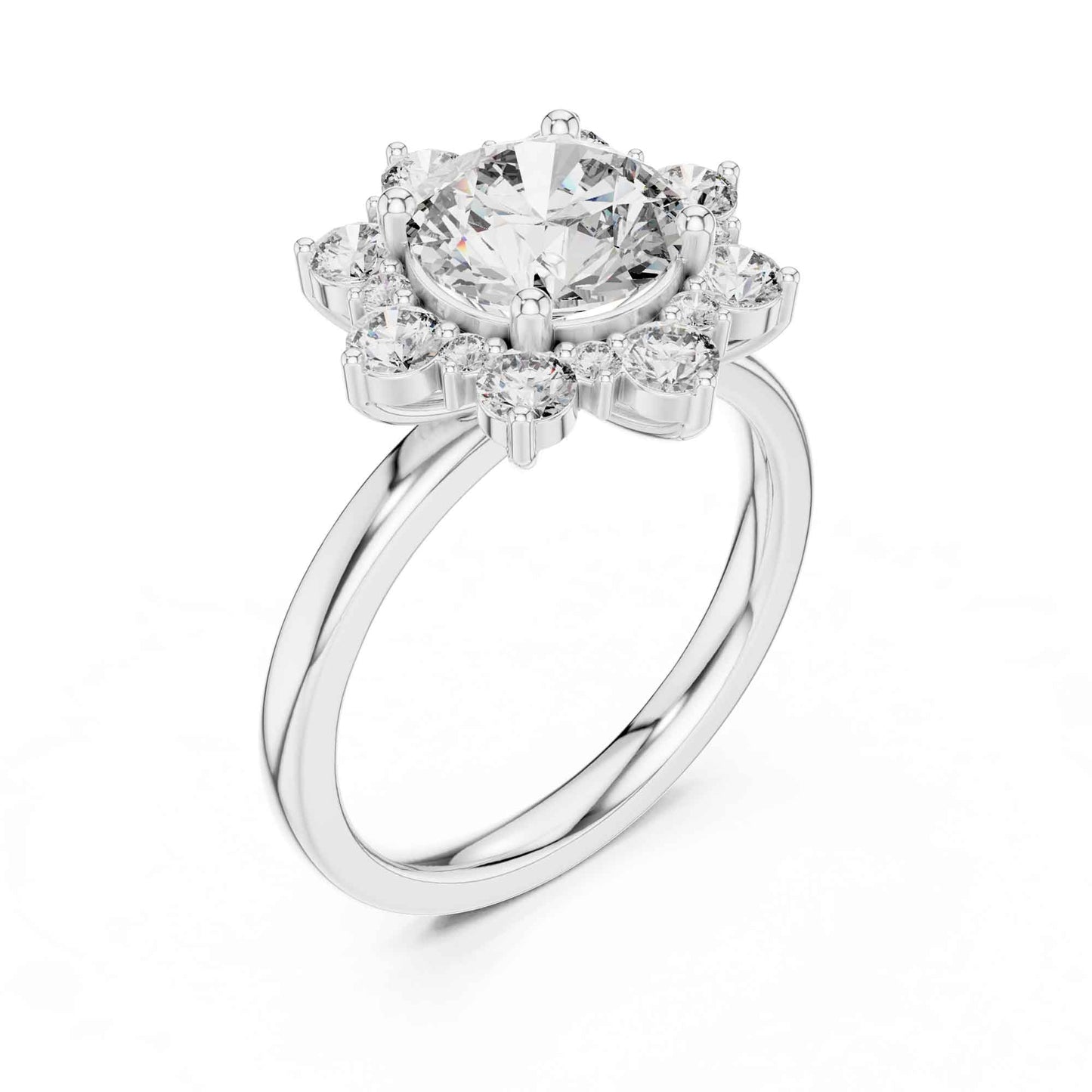 2 Carat Round Cut Diamond Floral Halo Engagement Ring
