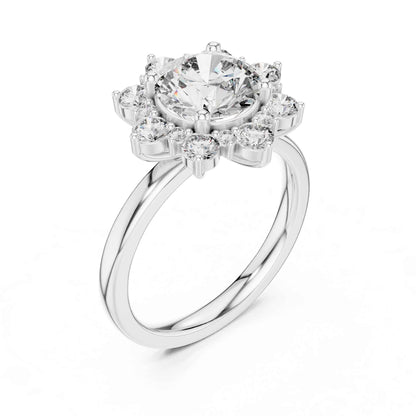 2 Carat Round Cut Diamond Floral Halo Engagement Ring