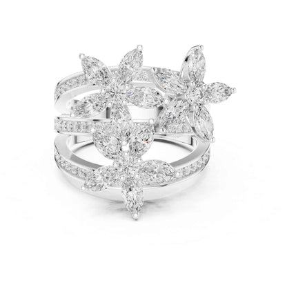 Marquise Cut Diamond Flower Cluster Ring