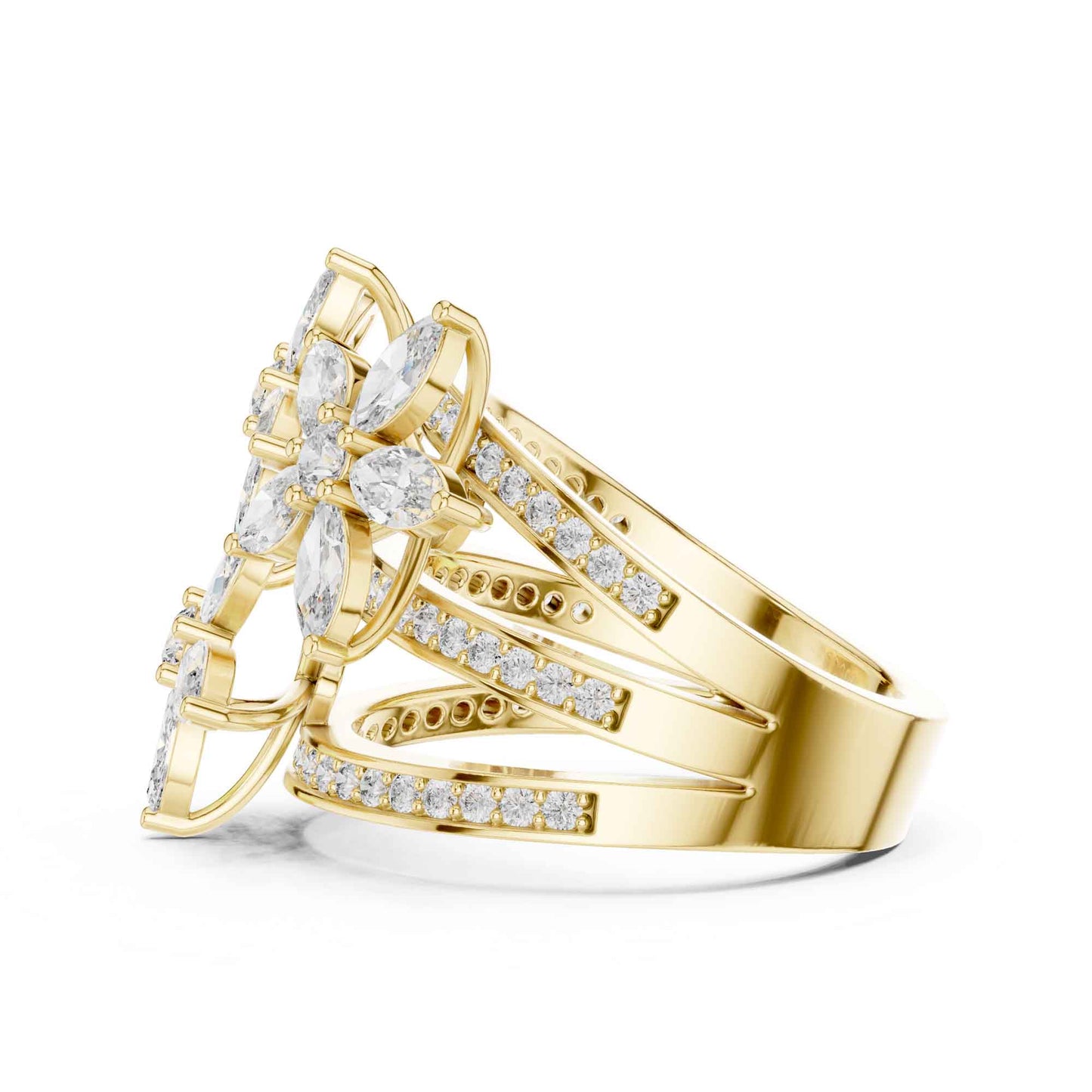 Marquise Cut Diamond Flower Cluster Ring