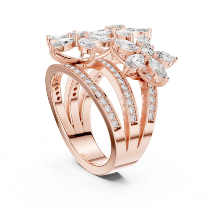 Marquise Cut Diamond Flower Cluster Ring