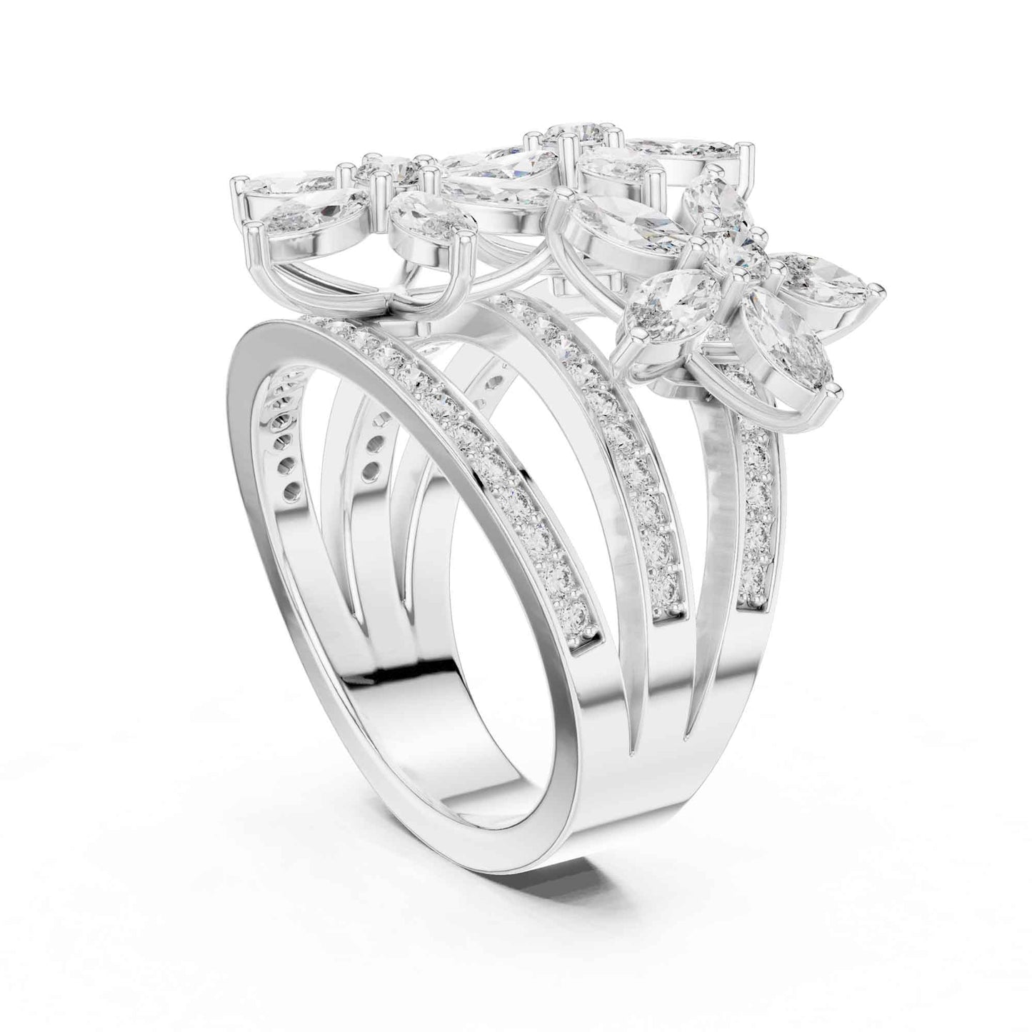 Marquise Cut Diamond Flower Cluster Ring