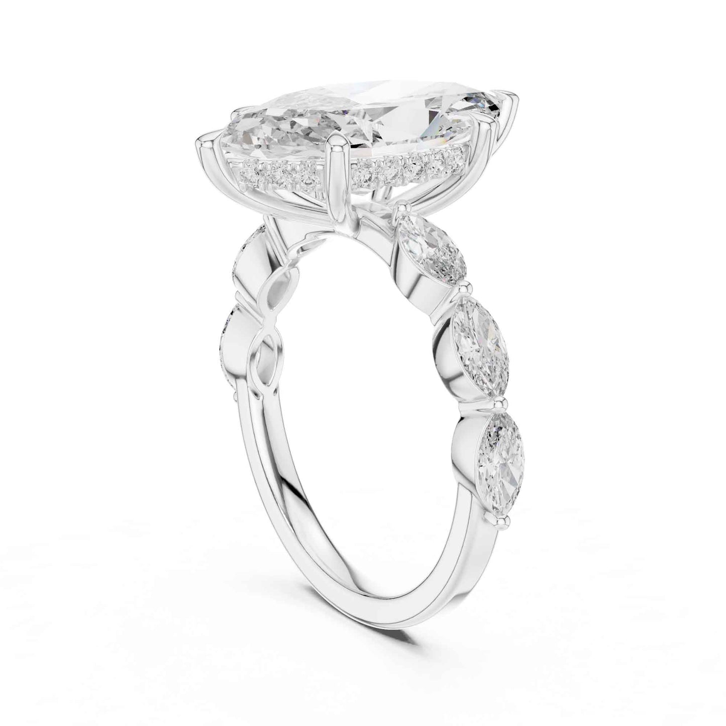 4 Carat Marquise Cut Diamond Engagement Ring with Side Stones