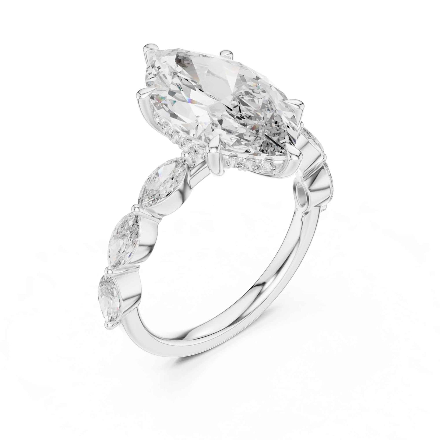 4 Carat Marquise Cut Diamond Engagement Ring with Side Stones