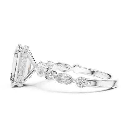3 Carat Emerald Cut Center Diamond Ring with Marquise Accent Stones