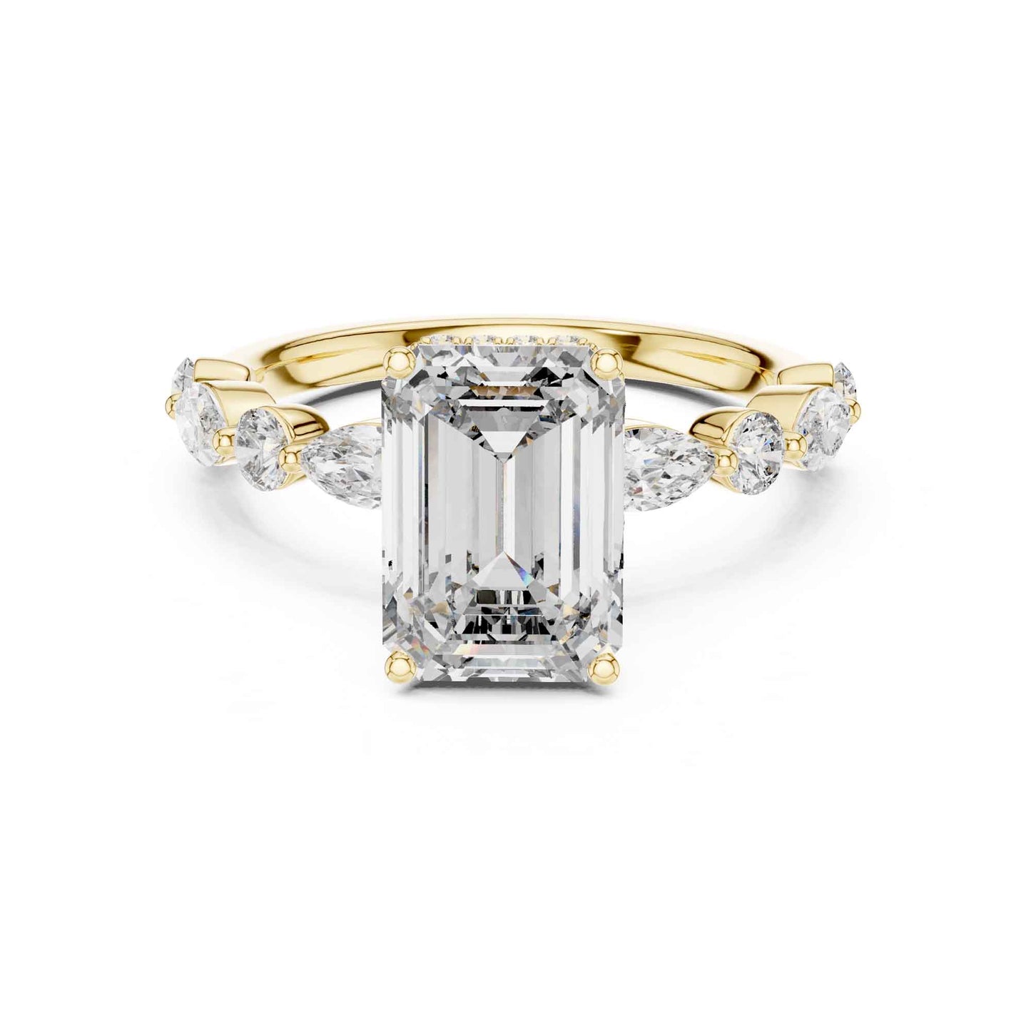 3 Carat Emerald Cut Center Diamond Ring with Marquise Accent Stones