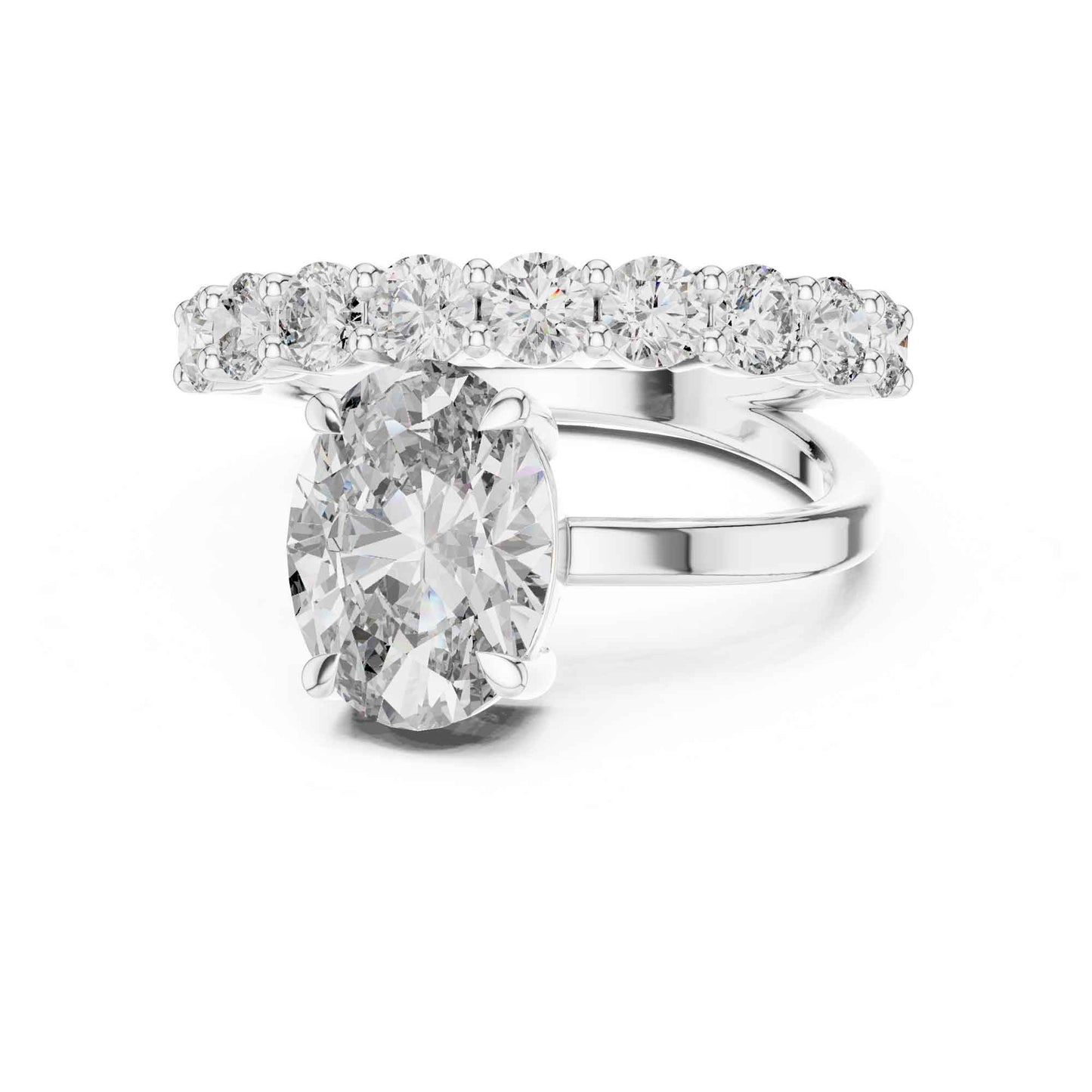 2 Carat Oval Cut Diamond Ring with Pavé Accent Band