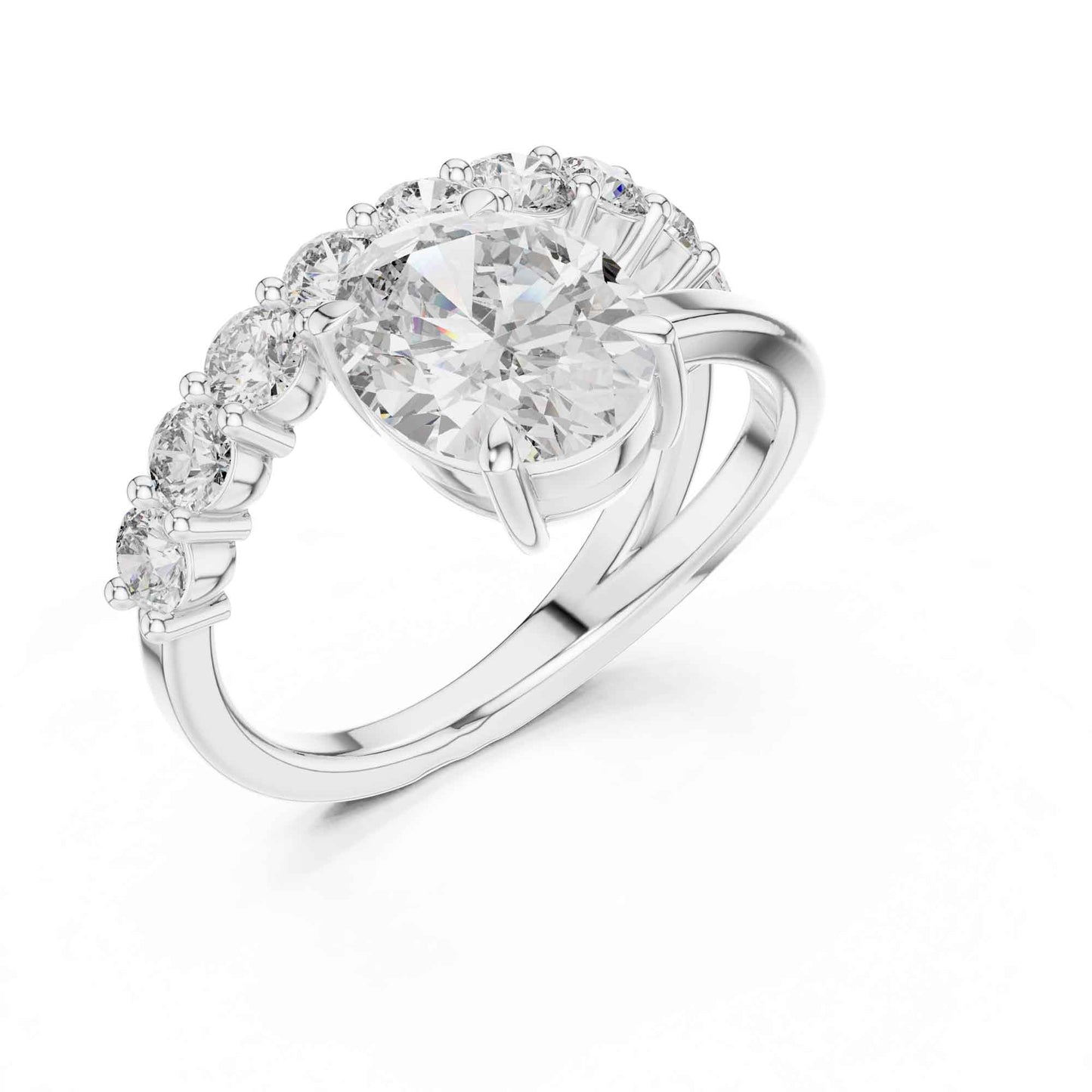 2 Carat Oval Cut Diamond Ring with Pavé Accent Band