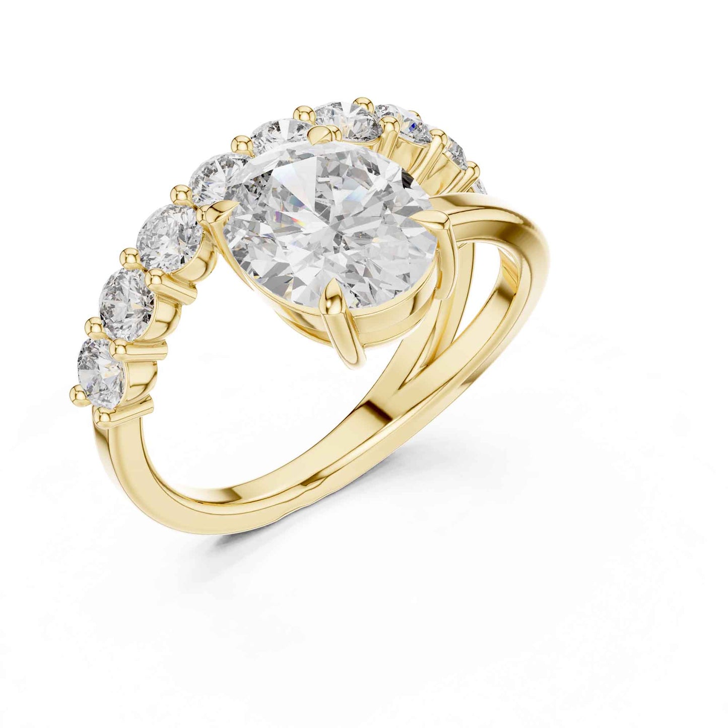 2 Carat Oval Cut Diamond Ring with Pavé Accent Band